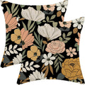 CXMEIFLY Spring Floral Pillow Covers 18 x 18 Inch Set of 2 for Vintage Pink Mustard Yellow Cream Flowers Decor Throw Pillows Plant Black Outdoor Decorative Cushion Cases for Couch Bed Decorations