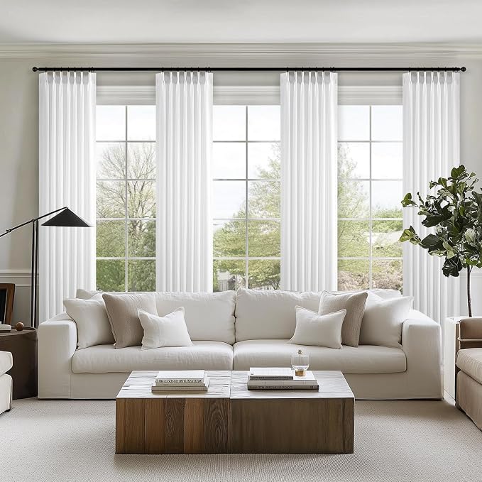 Topfinel Beige White White Linen Curtains 96 Inches Long - Image 8