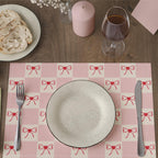 Pink Bow Placemats Set of 4, Table Mat for Home Kitchen, Restaurants, Outdoor Linen Washable Place Mats 12x18 inch Party Event Dining Decoration-03
