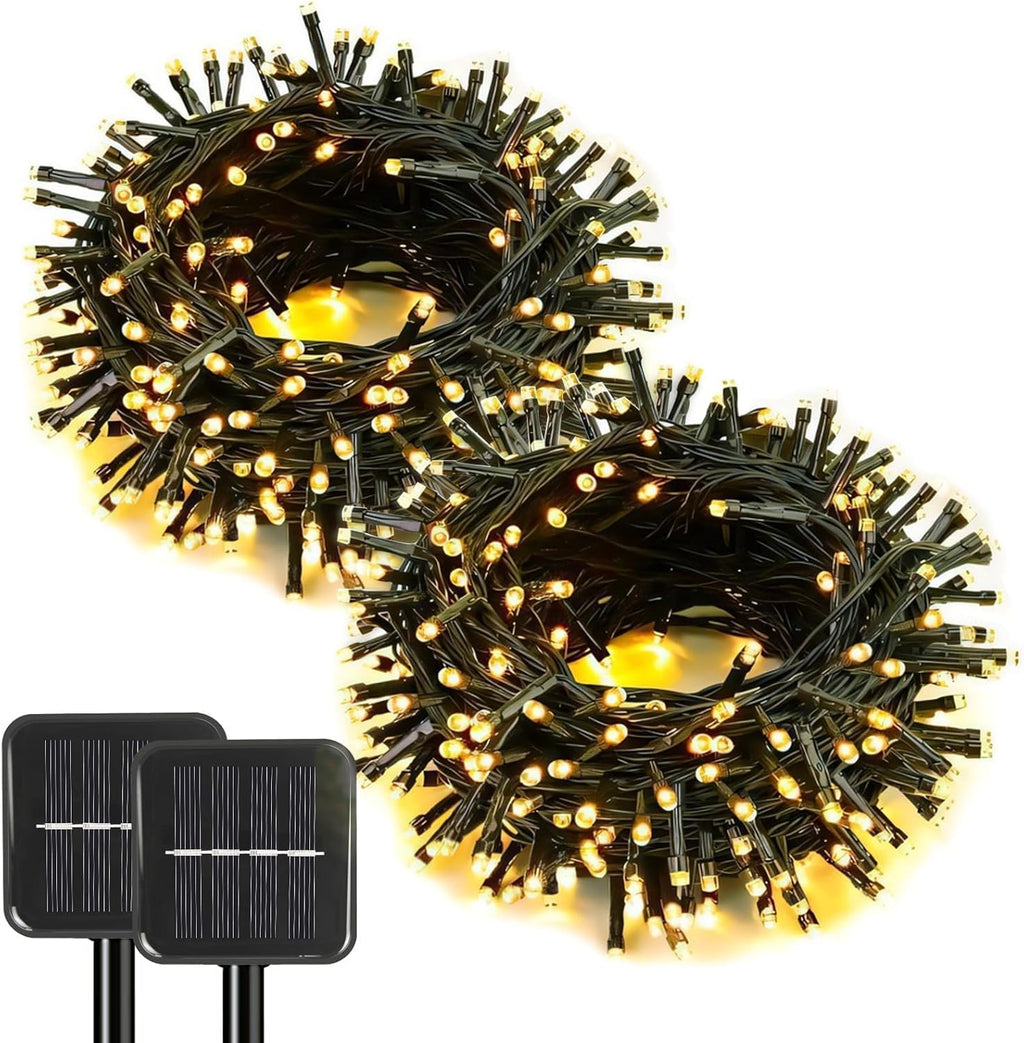 2 Pack Solar String Lights Outdoor, 200 LED Extra-Long 78 FT Solar Lights Outdoor with 8 Lighting Modes, IP65 Waterproof for Garden, Patio, Xmas, Balcony, Wedding, Party (Warm White)