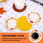 Whaline Fall Coasters Maple Leaves Handmade Braided Cotton Drink Coasters Orange Yellow Non-Slip Absorbent Cup Mats for Autumn Thanksgiving Table Protection Birthday Housewarming Gift Home Decor, 4Pcs