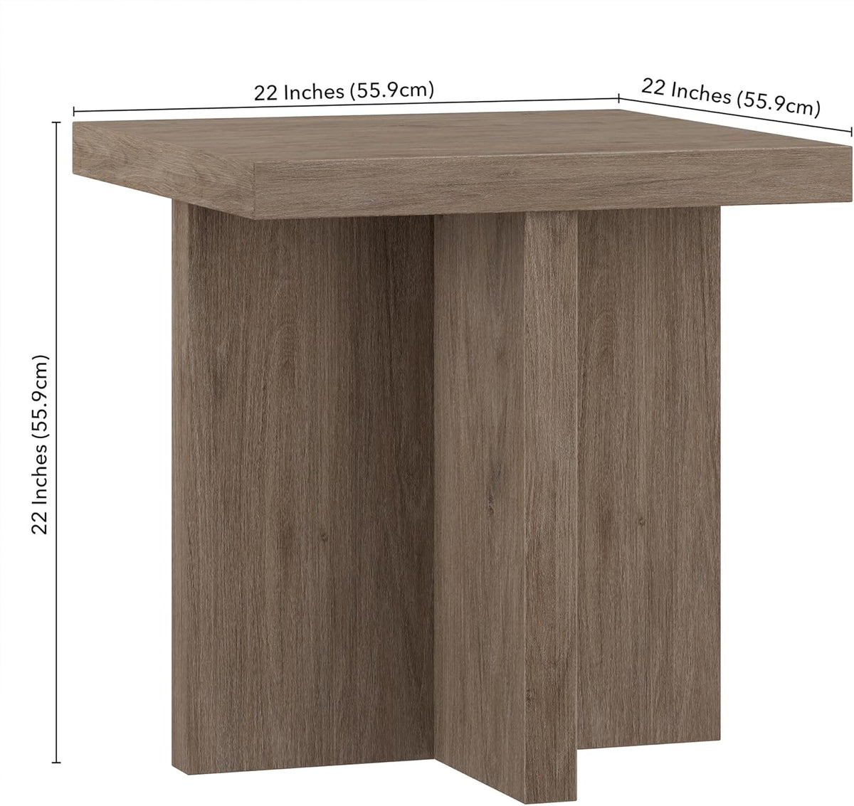 Henn&Hart 22" Wide Square Side Table in Weathered Gray, for Home, Living Room, Bedroom, Entertainment Room, Office