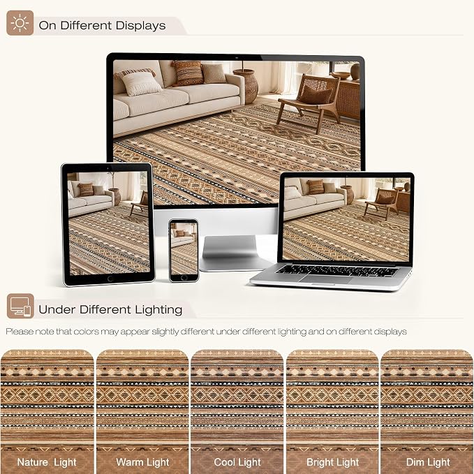 cotiled 6x9 Washable Area Rugs Living Room: Soft Lightweight Boho Rug | Stain - Image 10