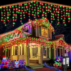 66ft Icicle Lights for Outside, Red and Green Christmas Lights Outdoor Indoor, 640 LED Twinkle String Lights with 120 Drops, Clear Wire Short Curtain Light for Thanksgiving Room Home Wall Bedroom