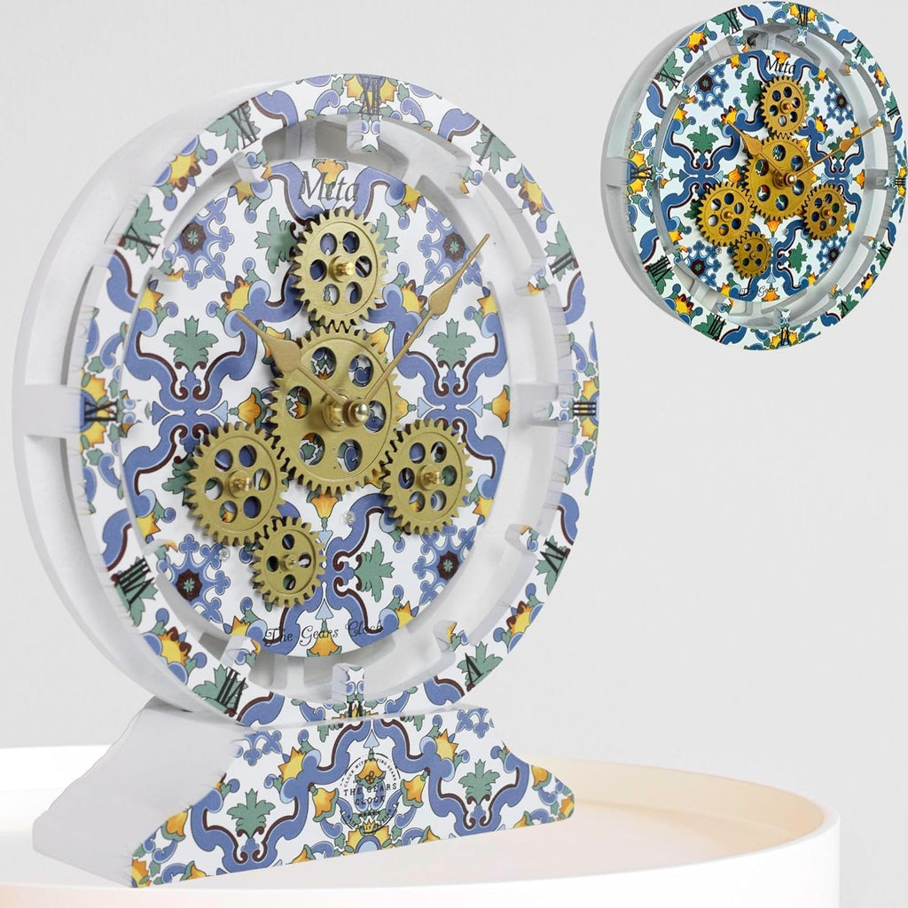 The Gears Clock Wall Clock Italy Collection with Moving Gears (Meta, 10 inch Round)