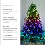 Balsam Hill 6.5ft Pre-Lit Classic Blue Spruce Artificial Christmas Tree with 2,144+ Tips, 330 Twinkly LED Smart Lights, Easy Plug System, Premium Stand & Storage Bag for Indoor Holiday Decorating