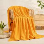 EMME Cotton Throw Blanket for Couch Soft Muslin Blankets 50"x60" Lightweight Breathable Blanket All Season Gauze Blanket, Mustard Yellow
