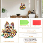 SENQAO Dog Diamond Art Hanging Kit for Adult, Special Shaped Rhinestone, Double Sided DIY Acrylic Diamond Art Painting Window Pendants Home Garden Wall Hanging Kits Hanging Ornament (Sunflower)
