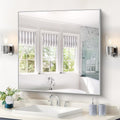 Silver Bathroom Mirror for Wall, 30x30 Inch Rectangle Mirrors with Metal Frame, Modern Vanity Wall Mirror Decor for Bathroom Living Room, Entryway Hangs Horizontal or Vertical