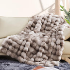 Touchat Luxury 1000GSM Faux Rabbit Fur Throw Blanket, Super Heavy Warm Cozy Brown Blankets for Couch Bed Sofa, Ruched Plush Fuzzy Elegant Soft Reversible Mink Blanket for Living Room Bedroom