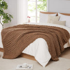 L'AGRATY Chunky Knit Blanket Throw: 80''x90'' Chenille Chunky Knitted Throw Blanket for Bed Couch - Handmade Thick Big Cable Knit Blanket - Large Chunky Crochet Rope Blanket for Home Decor(Brown)