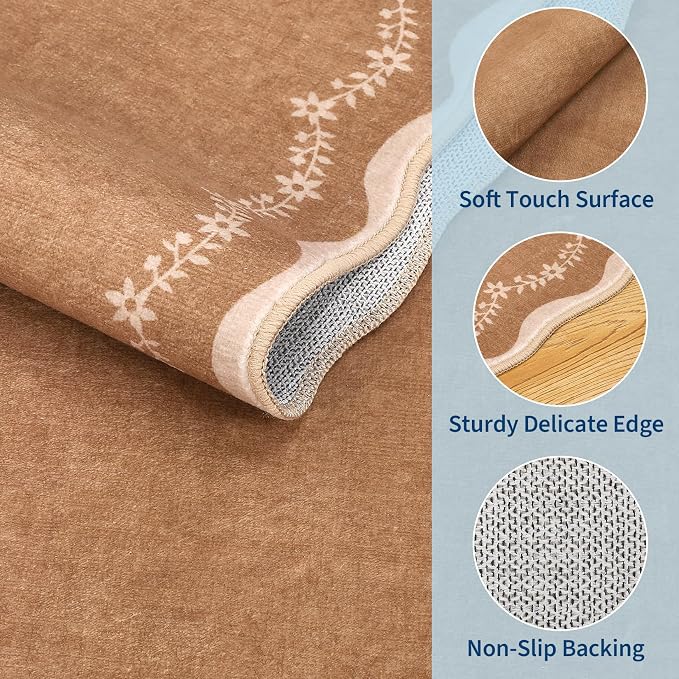 GarveeHome Scalloped Entryway Rug 2x3 Brown Washable Front Door Entry Rug | - Image 4