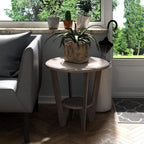 Rustic Farmhouse End Table with Storage Shelf, French Country Accent Side for Family, Dinning or Living Room, Small Spaces, Modern, Round, Vintage Blue Finish, Curved Leg