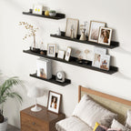 Picture Ledge Wall Shelves 24 inches Width Set of 3, Solid Pine Wood Rustic Floating Ledge Shelves for Kids' Room Bedroom Kitchen Bathroom Living Room Nursery Display Wall Decor, Black