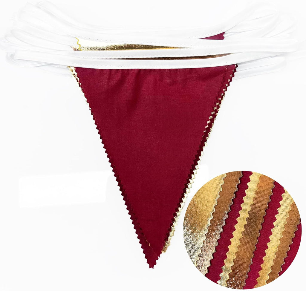 Fall Party Decorations Maroon Gold Brown Metallic Fabric Triangle Pennant Banner Burgundy Flag Bunting Garland for Autumn Thanksgiving Wedding Birthday Bridal Shower Engagement Graduation Garnet Party