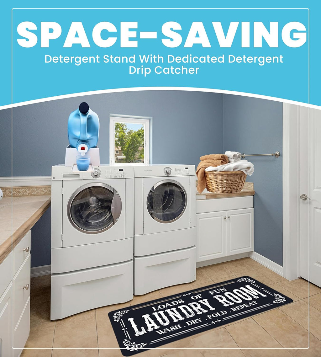 TidyFriend Laundry Detergent Holder with Laundry Room Rug Runner, Detergent Stand for Spill Protection, Non-Slip Runner Mat, and Stylish Room Organizer for Home & Laundry Spaces