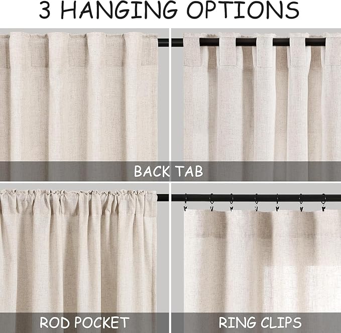 30 Inch Beige Curtains for Kitchen Linen Blend Rustic Farmhouse Short Curtain - Image 2