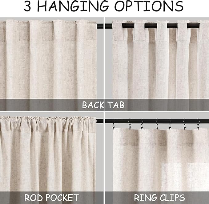 Beige Curtains for Kitchen Windows Over Sink 36 inch Length Rustic Farmhouse - Image 2