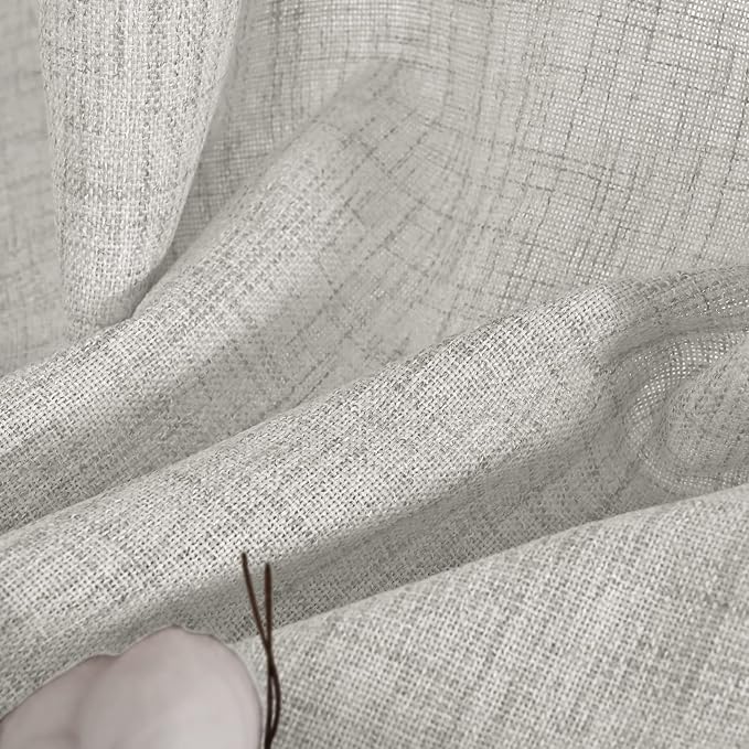 YoungsTex Light Grey Linen Semi Sheer Curtains 45 Inch Length 2 Panels | Short - Image 9