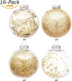 Sea Team Shatterproof Clear Plastic Christmas Ball Ornaments Decorative Xmas Balls Baubles Set with Stuffed Delicate Decorations (100mm/3.94 inch 16-Pack, Gold)