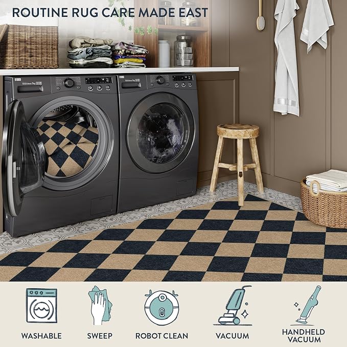 Lahome Checkered Easy Jute Non Slip Front Door Mat, 2x3 Kitchen Rug Neutral - Image 4