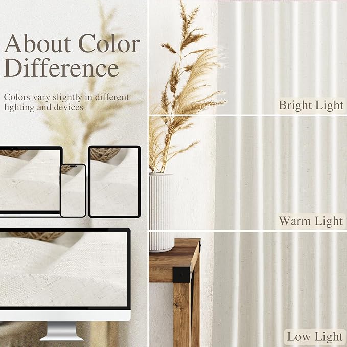 Cream Linen Curtains 102 inches Long 2 Panels Set - Image 4