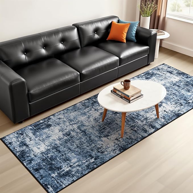 Rugflix 2x8 Runner Rug for Hallway, Washable Navy Blue Kitchen Runners | - Image 8