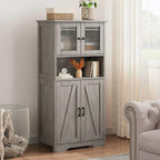 GarveeHome 54in Tall Bathroom Cabinet, Farmhouse Storage Cabinet with Glass Doors and Adjustable Shelves, Freestanding Kitchen Pantry Cabinets, Cupboard for Living Room, Dining Room, Gray
