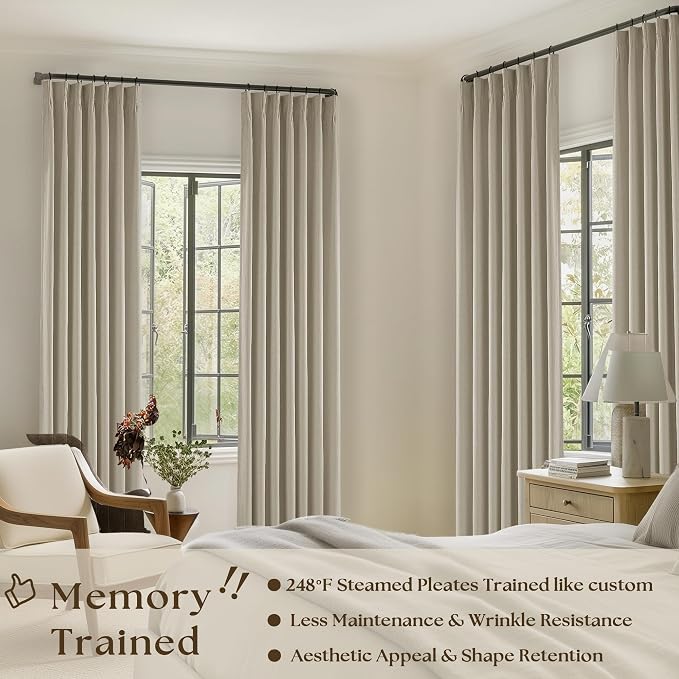 Burlywood Birch 100% Blackout Pinch Pleated Linen Curtains 90 Inches Long | - Image 2