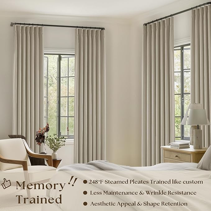 Burlywood Birch 100% Blackout Pinch Pleated Linen Curtains 112 Inches Long | - Image 2