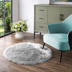 Latepis Grey Round Rugs 6ft Faux Fur Sheepskin Circle Rug - Image 7