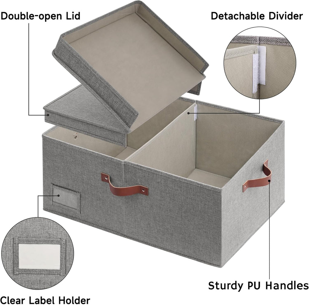 GRANNY SAYS Large Storage Bins With Lids, Decorative Boxes, Fabric Containers With Double-Open Lid and Divider, Collapsible Clothes Organizers, 63L Linen for Closet, Dark Gray