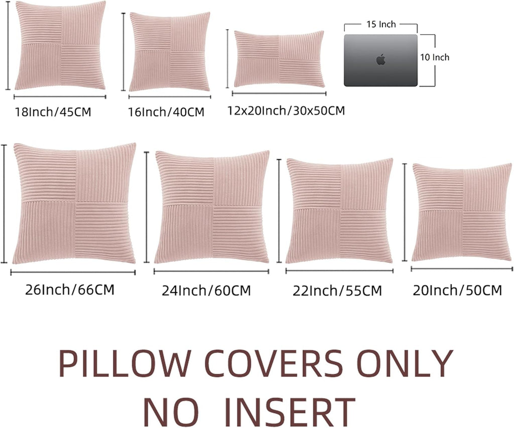 Fancy Homi 2 Packs Blush Pink Samll Decorative Throw Pillow Covers 12x12 Inch with for Couch Bed Sofa, Rustic Farmhouse Boho Home Decor, Soft Corss Patchwork Corduroy Square Cushion Case 30x30 cm