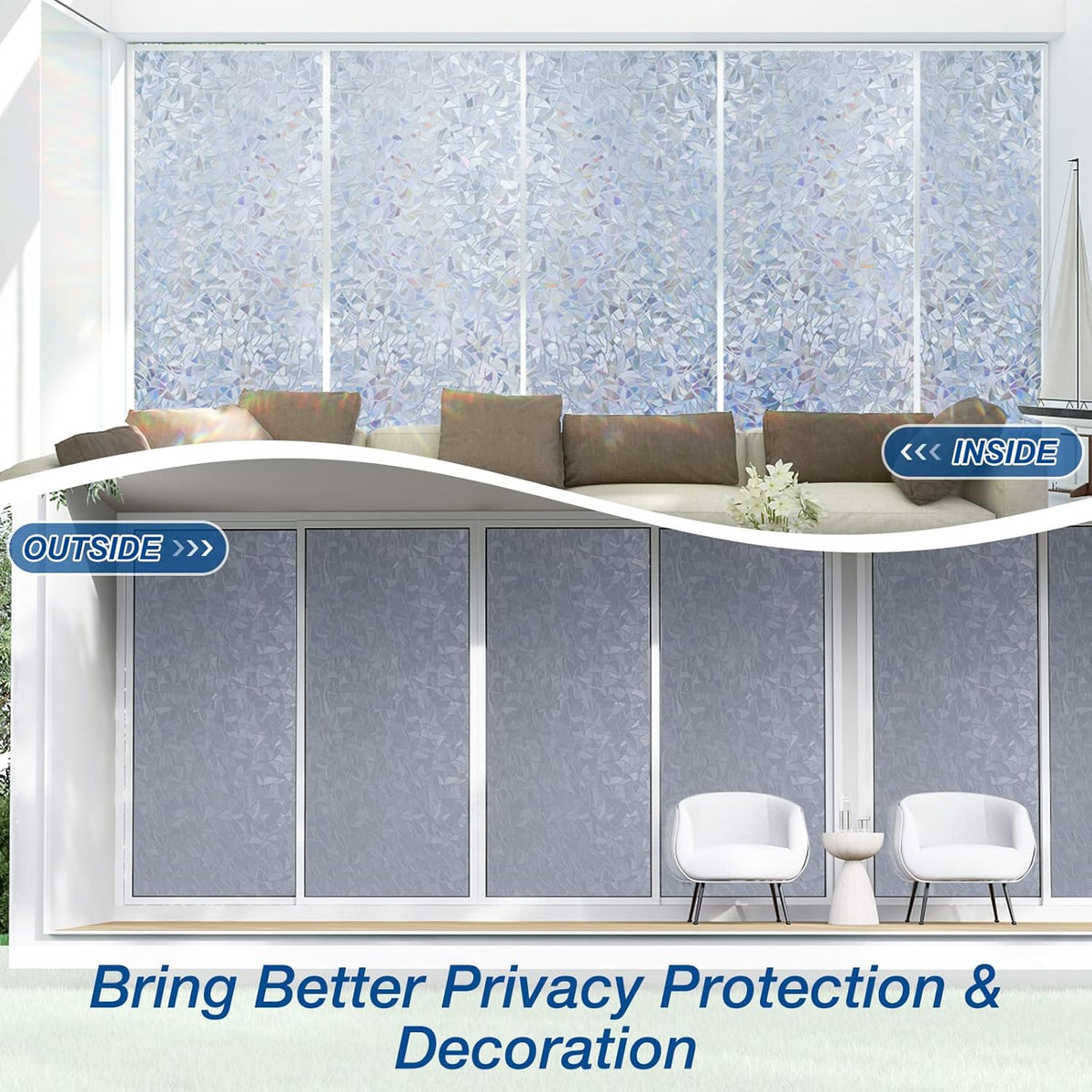 DOWELL One Way Window Film Daytime Privacy, Static Cling Window Tinting Film for Home, Decorative Stained Glass Stickers Heat Control Door Decal Clings, Grayish Silver, 17.5x78.7 inches