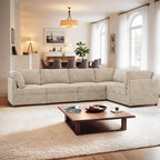 ovios Sectional Sofa Couch with L-Shape Chaise Convertible, Comfy Modular Cloud Couches with Deep Seat, Modern Upholstered Plush Corduroy Sofas Set for Living Room, 5-Seater, Beige