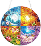 Lxmsja DIY Four Seasons Diamond Painting Hanging Ornament, Double-Sided Acrylic Landscape Diamond Art Kit, Special Shaped Drill Pendant Window Art Kit, Suncatcher Hanging Craft Decoration 8x8 inch