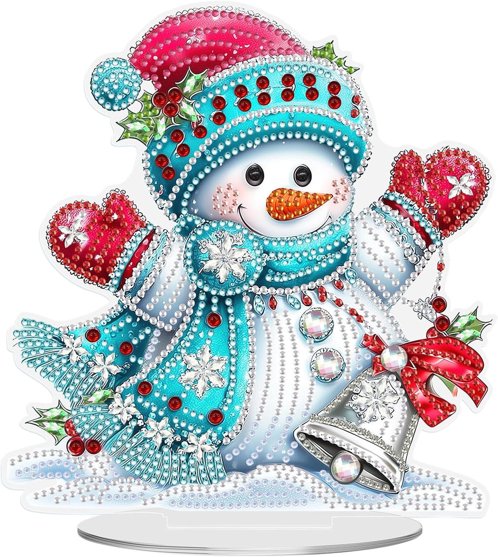 MEIYUDA Christmas Diamond Art Tabletop Kits, Christmas Snowman Diamond Art Painting Desktop Ornaments for Adult, DIY Special Shaped Crystal Desk Placement Ornament for Home Office Decor Crafts Gift