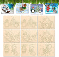 COCHIE 10 Pieces Large Christmas Unfinished Wood Crafts to Paint for Adults and Kids, Bulk Winter Predrilled Wooden Ornaments for Painting, Peppermint Candy House Paintable Wood Slices Craft Supplies