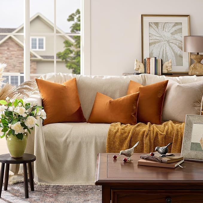 GIGIZAZA Burnt Orange Velvet Throw Pillow Covers 18x18 Pack of 2 | Decorative - Image 2