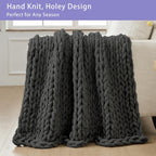 Bigacogo Chunky Knit Throw Blanket for Couch, 40x40 inches, 100% Hand Knitted with Thick Jumbo Chenille Yarn, Cozy Soft Large Rope Knot Cable Crochet Blankets for Sofa Bed Living Room, Dark Grey