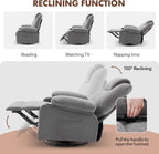 Swivel Rocker Recliner Chair with Heat and Massage, 360 Degree Swivel Recliner Chair with Cup Holders and USB Port, Big Oversized Rocking Single Sofa for Living Room (Fabric, Grey)