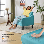 VINGLI Accent Chairs Set of 2 Living Room Chairs Teal Blue Reading Chair for Bedroom Scooped Arm Chair Mid Century Modern Accent Chairs Upholstered Comfy Chair for Apartment, Waiting Room