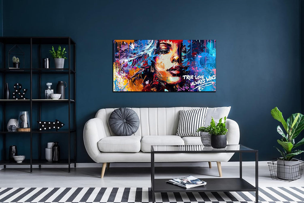 JKWALL77 Graffiti Canvas Girl Wall-Art - African American Wall Art Living Room - Modern Fashion Wall Decor Ready To Hang Size 40" x 20"