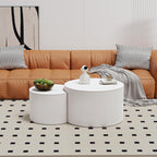 Round Nesting Coffee Table Wood Drum Nesting Tables Modern Stacking Coffee Table Set of 2 Fluted Center Table End Table for Living Room Home Office Small Spaces, No Assembling (White Large)