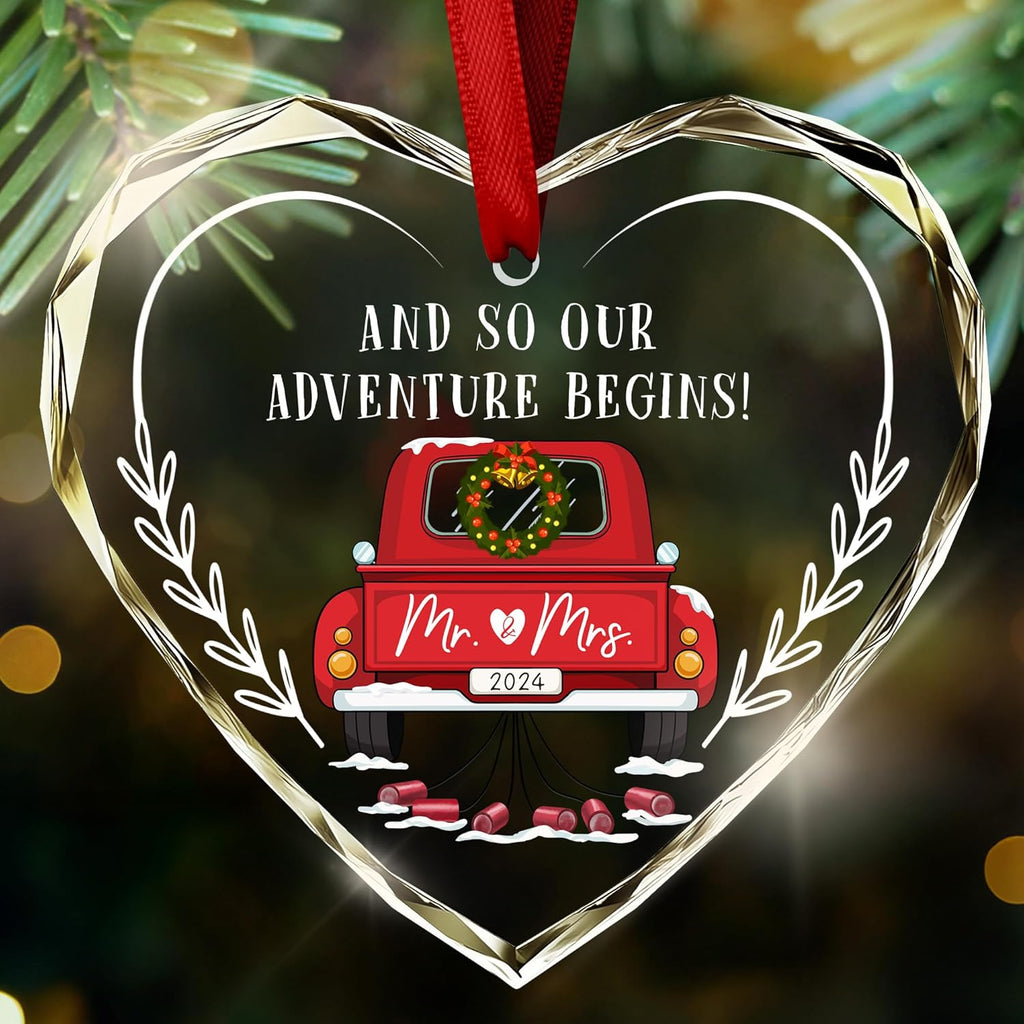 Teezwonder Mr & Mrs Gifts - Christmas Ornaments 2024, Wedding & Engagement Gifts for Couples - Glass Ornaments