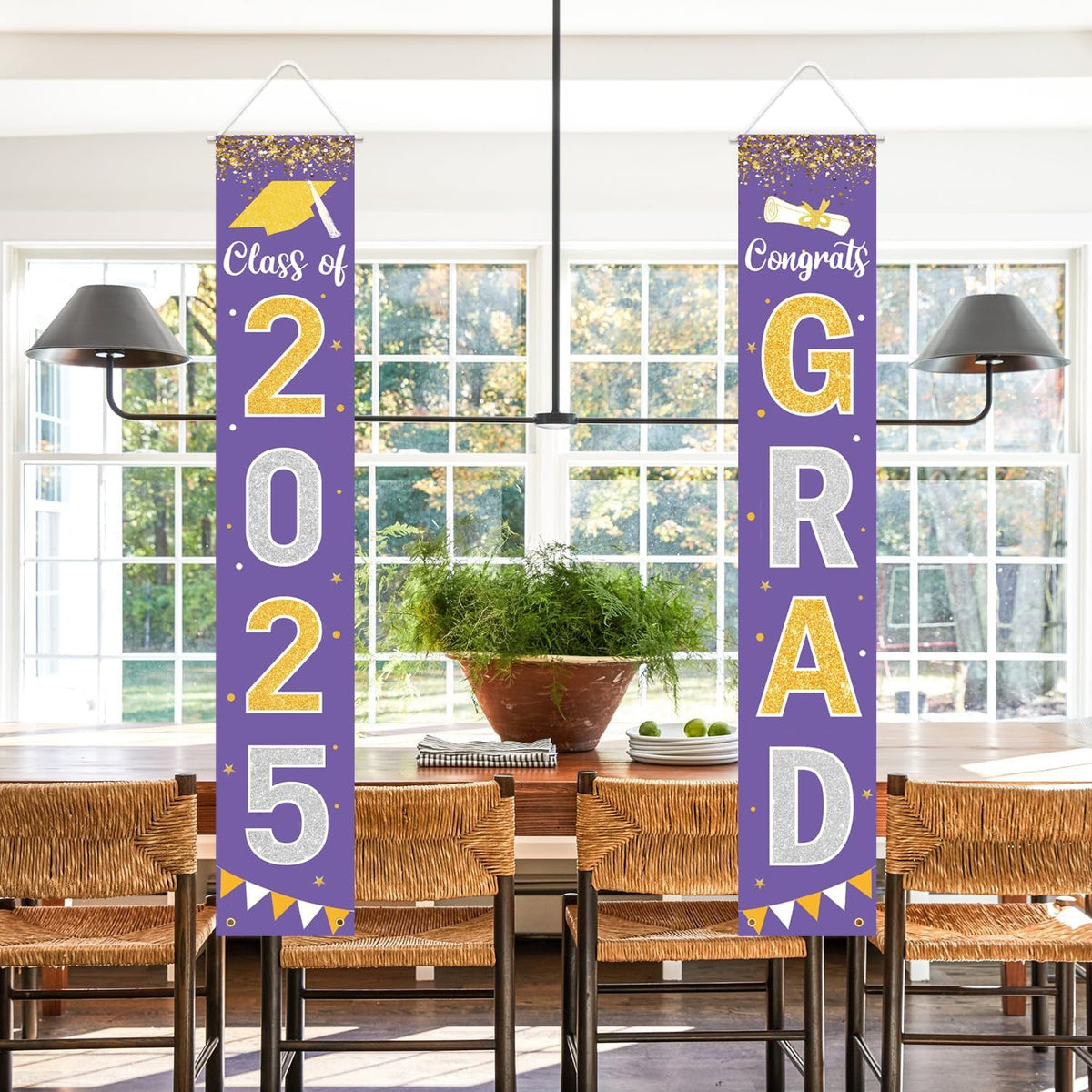 Graduation Decorations 2025 GRAD Banner Purple Porch Door Sign Welcome Banner For Indoor Outdoor Wall Graduation Decorations Class of 2025