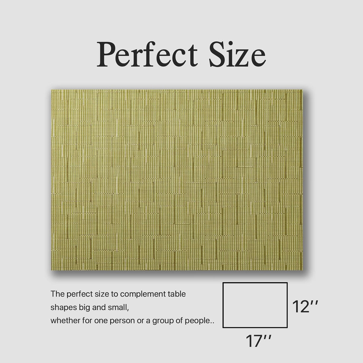 Placemats Set of 12 - Easy Clean Woven Vinyl Placemats for Dining Table, Indoor/Outdoor Place Mats, Washable PVC Table Mats （Pea Green）