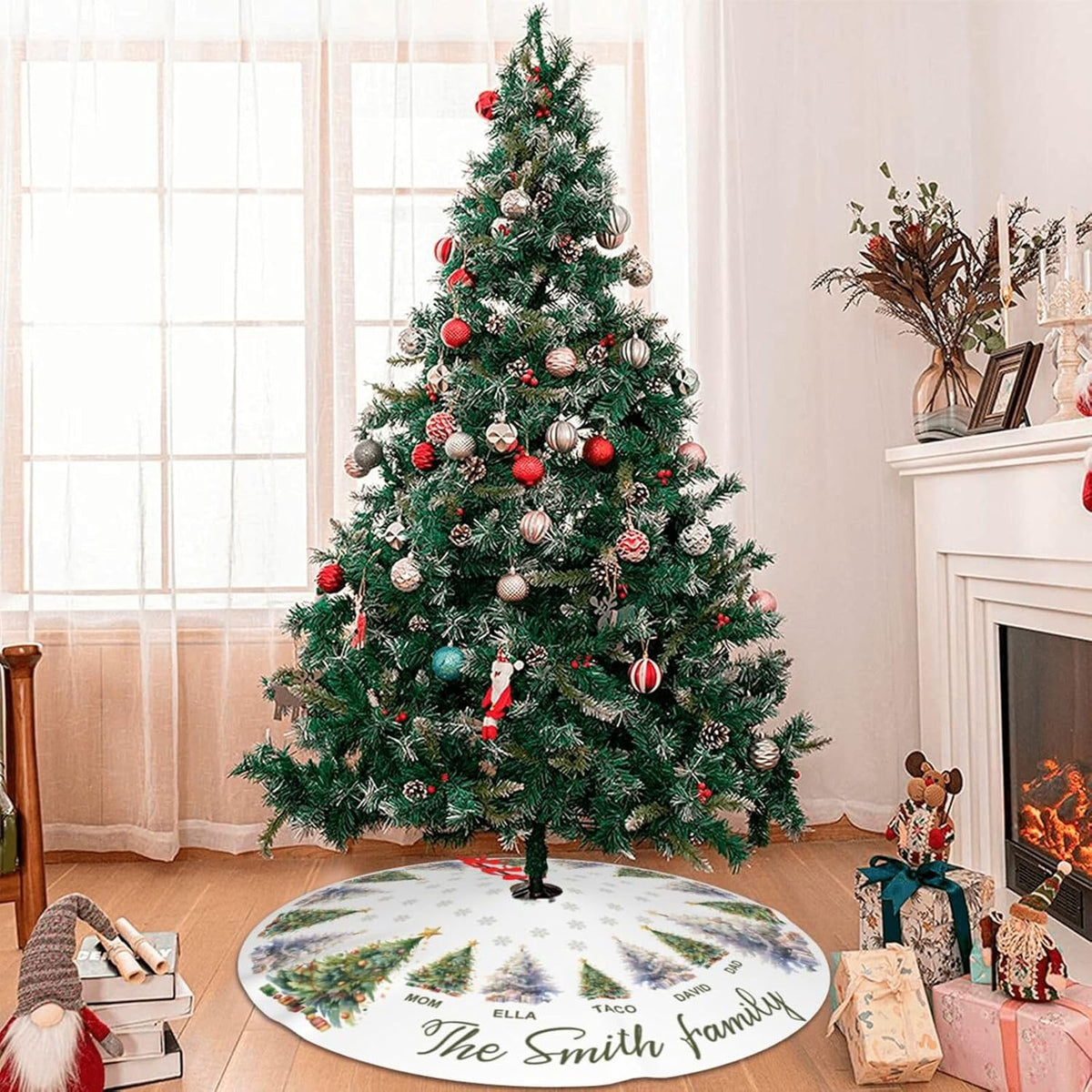 Custom Family Tree Christmas Tree Skirt with Name, Personalized Holiday Xmas Tree Decor Gifts for Party Home, 30" - 48"