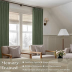 Pleated Semi Sheer Memory Shape Olive Green Linen Curtains 90 Inches Long | - Image 2