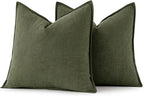 MIULEE Decorative Linen Euro Sham Pillow Covers 26x26 Dark Olive Green | Boho - Image 6